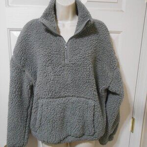 LOVE TREE WOMEN'S SIZE M SHERPA PULLOVER GRAY JACKET TOP 1/4 ZIP CENTER POCKET